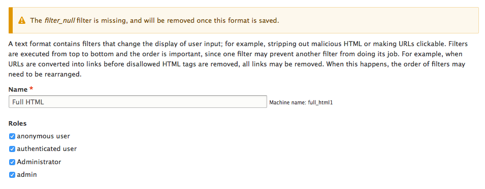 filter null error from Drupal 6 text format